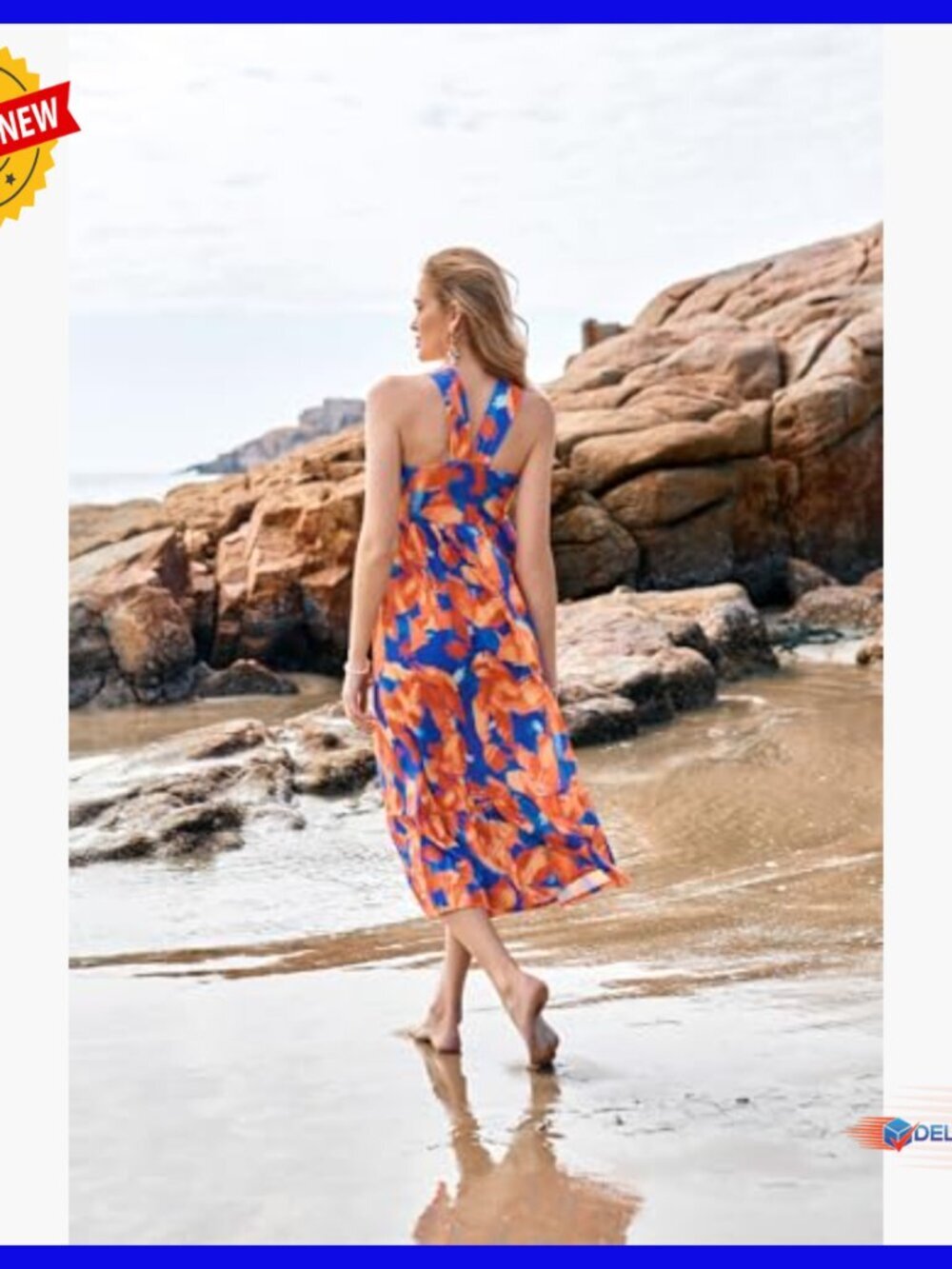 Floral Maxi Dress with Halter Neck and Side Pockets for Summer - Picture 4 of 7